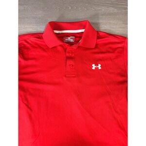 Under Armour Red Heatgear Loose Fit Polo Shirt Men's Medium Golf Athletic